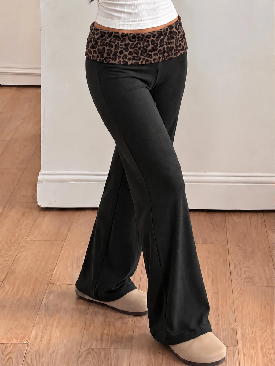 Tween Girl Leopard Print Patchwork Casual Daily Flare Pants - Multicolor - View 1