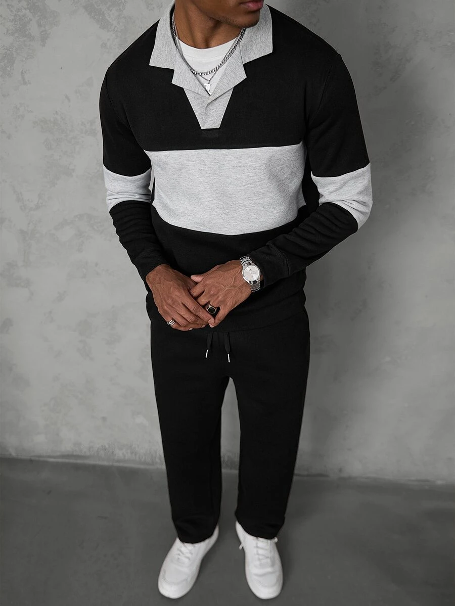 SLATEMANN Men's Colorblock Long Sleeve Casual Versatile Pullover Sweatshirt - Black - View 1