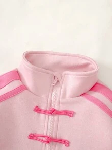SHEIN 女嬰可愛粉色針織秋冬外套與鬆緊腰長褲套裝 - 淺粉色 - 查看 5