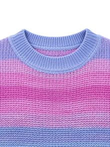 SHEIN Girls' Autumn/Winter Gradient Rainbow Macaron Color Textured Knit Sweater, Fashionable Minimalist Thick Long Sleeve Top - Multicolor - View 6