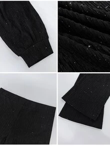 Velvienne Versatile Premium Sequin Knit 2 Pieces Set Plus Size - Black - View 8