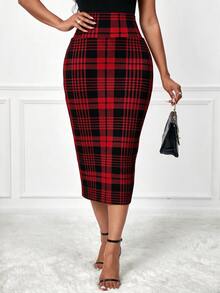 SHEIN Lady 女款格紋休閒百搭日常穿著裙 - 藍白色 - 查看 5