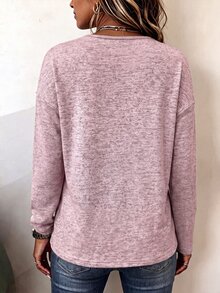 Breezaya 鈕扣細節落肩休閒衛衣 日常旅行淺灰色秋季休閒早午餐穿搭 - 粉色 - 查看 2