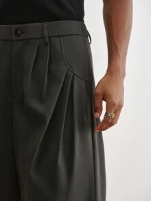 TOKVUE Celana Kargo Pria Minimalis dengan Kancing dan Tali Serut - Dark Grey - View 6