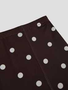 Sweetra Plus Size Women's Casual Elegant Commute Polka Dot Chiffon Skirt - Brown - View 7