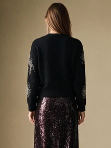 Briarwyn Fashionable Fireworks Embroidery Women's Crew Neck Long Sleeve Sweater - Black - View 4
