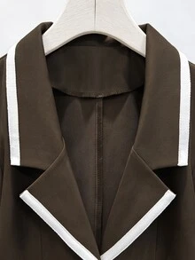 SHEIN Women's Short Blazer Jacket, Versatile Fashion Loose Fit, Suitable For College Style, Female Students, College Students, Autumn/Winter - Khaki - View 6