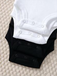 SHEIN 4pcs/Pack Newborn Baby Girl White Bodysuit Set,Autumn Basic Wearable Essential Tops,Solid Color Practical And Versatile Four-Piece Tops Set - Multicolor - View 5