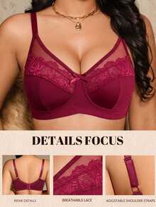 DesireSculpt 1件女款蕾絲拼接無鋼圈內衣 - 紅色 - 查看 4