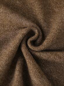 Teen Girl Solid Color High Neck Drop Shoulder Long Sleeve Sweater And Knit Pants Casual Set - Brown - View 3