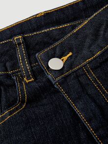 SHEIN MOD 女款休閒百搭牛仔迷你裙，附口袋與鈕扣，適合日常外出、週末度假，海軍藍，夏季款 - 藍色 - 查看 3
