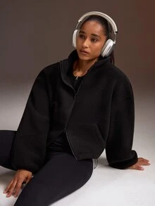 Powerista Women's Loose Fleece Black Autumn/Winter Sports Jacket - Black - View 5