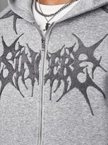 SLATEMANN Men's Gothic Pattern Zip-Up Casual Hoodie - Grey - View 7