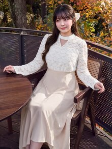 Bijouette Gaun Lengan Panjang Renda Patchwork Lembut untuk Wanita Ukuran Plus, Cocok untuk Pemakaian Sehari-hari dan Kencan - Putih - View 14