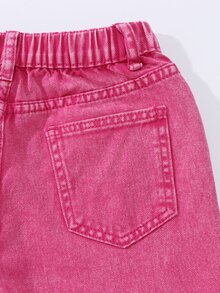 SHEIN ChillGRL بنطلون جينز مستقيم بخصر مطاطي وجيوب مسطحة للفتيات المراهقات، ستايل Y2K شارع يومي، إطلالة يومية OOTD للخريف - روز أحمر - مشاهدة 6