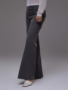 MUSERA Grey Woven Low Rise Tailored Pants Autumn Fall Winter Cute Everyday Office Corporate Romance - Dark Grey - View 3