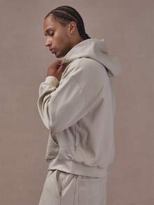 Musero Oversized Drop Shoulder Crop Length Button Neck Hoodie Co Ord Hoodie Only Autum Winter Essentials - Grey - View 3