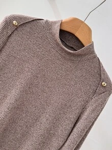 Rusticease Middle-Aged Women Minimalist Button Long Sleeve T-Shirt - Camel - View 4