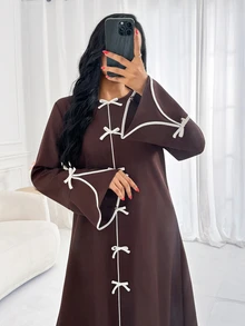 Al Najma Women's Bow Decor Minimalist Arabian Dress - Brown - View 6