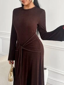 Veilorie Women's Beaded Decor Tie-Up Arabian Dress - Brown - View 5