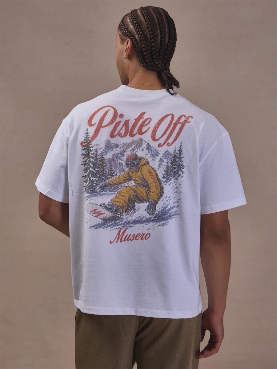 Musero Oversized Drop Shoulder Graphic Tshirt With Large Back Graphic Print Autum Winter Essentials - White - View 1