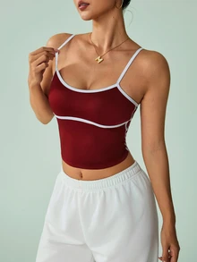 Sovereign Charm Women's Colorblock Slim Fit Versatile Everyday Camisole - Burgundy - View 4