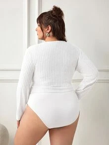 SHEIN CURVE+ Plus Size Women Solid Color Casual Versatile Daily Wear Long Sleeve Bodysuit Winter - White - View 7