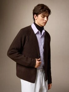 Calmiston New Autumn/Winter Style Wool Cardigan With Wide Shoulder Sleeves. Suitable For Outings, Formal Dinners, Parties, And Versatile Fashion Wear. - Brown - View 5