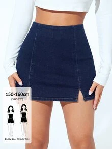 Rivivi Plus Size Women's High Waist Split Hem Bodycon Denim Skirt - Blue - View 3