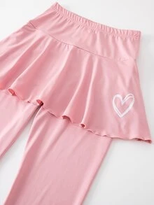 SHEIN 少女心形圖案休閒日常穿著緊身內搭褲 - 粉色 - 查看 5