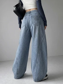 FRIFUL Women's Street Style Y2k Streetwear Button Pocket Loose Fit Denim Jeans Everyday Going Out Grey Fall - Blue - View 2