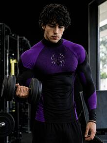 GymBeat 男士蜘蛛圖案插肩袖長袖運動T恤，健身房適用 - 彩色 - 查看 3