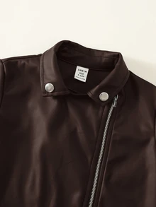 SHEIN 男嬰純色酷帥長袖開襟秋季夾克外套 - 棕色 - 查看 5