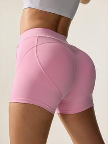 SHEIN Dewbera Women's Solid Color High Waist Daily Fitness Sports Shorts - Pink - View 1