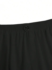 SHEIN LUNE CURVE 大尺碼女款寬鬆版型鬆緊腰斜口袋秋季布料長褲 - 黑色 - 查看 4