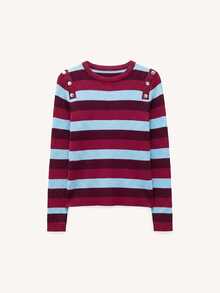 Nöista Women's Striped Crew Neck Button Design Casual Sweater - Baby Blue - View 7