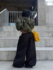 Coolane 女款拼色休閒百搭日常長褲 - 黑色 - 查看 7