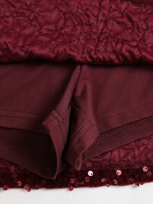 Sweetra Women's Fashionable Two-Tone Sequin Embellished Elegant Skirt - Burgundy - View 5