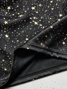 Grovea Plus Size Starry Print Camisole Tank Top With Star Pattern, Cowl Neck Design, Spaghetti Strap, Slim Fit, Lightweight Luxury Vibe, Elastic Fabric, Slim Fit, Suitable For Dates, Parties, Daily Wear, Layering, Outerwear, Easily Create A Sophisticated Look - Black - View 5