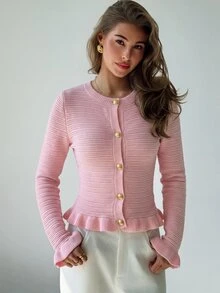 Aloruh 女款秋冬性感時尚長袖毛衣 - 粉色 - 查看 6