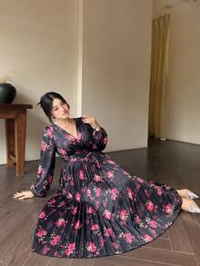 Vibekara 浪漫V領露背長袖洋裝，飄逸優雅希臘風白色女神長裙，秋季款 - 彩色 - 查看 5