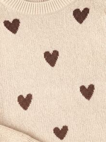 SHEIN Tween Girl Heart Pattern Drop Shoulder Sweater And Solid Brown Pleated Skirt 2pcs Set,Back-To-School Casual School Outfit For Autumn Winter - Apricot - View 11