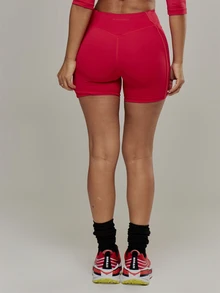 Musera Sport Contrast Piping High Rise Fitted Active Coord Shorts Active Outdoors Workout Gym Terra Peak - Red - View 3