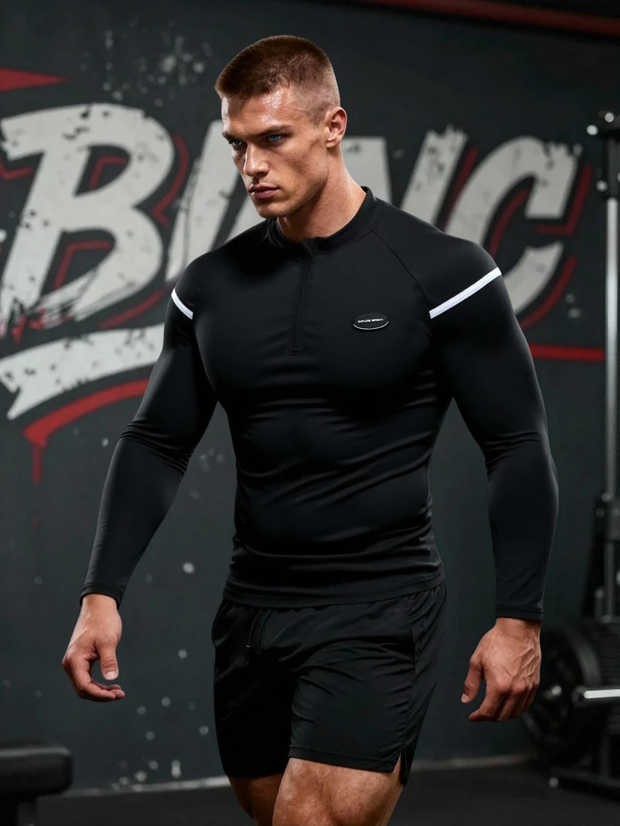 GymBeat Men's Black Zipper Muscle Fit Long Sleeve T-Shirt For Fitness, Workout, Running And Sports - Black - View 1