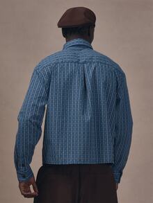 Musero Drop Shoulder Oversized Long Sleeve Collared Shirt Autum Winter Essentials - Blue - View 4