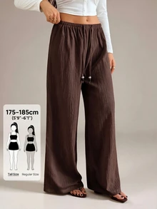 SHEIN Tall 女款素色休閒百搭日常穿著長褲 - 咖啡棕 - 查看 8