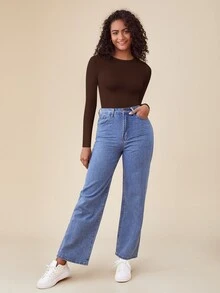 SHEIN BASICS 1件純色修身T恤連身衣/春夏女款日常居家服 白色極簡簡約基礎款 - 棕色 - 查看 4