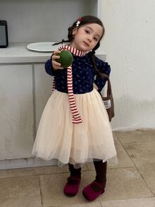 DAZY Infant/Toddler (Girl) Spaghetti Strap Mesh Korean Style Dress - Apricot - View 1