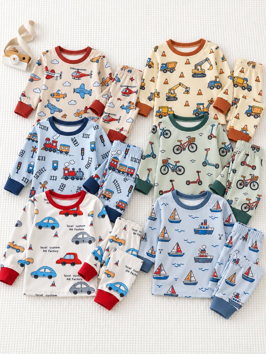 Young Boy Autumn/Winter Thickened Thermal Lined Contrast Color Red Slim Fit Loungewear, Suitable For Home, Party, Christmas Gift - Red - View 1