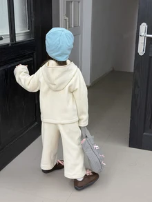DAZY Infant (Girl) Hooded Korean Style Long Sleeve Autumn/Winter Fleece Jacket Set - Apricot - View 2